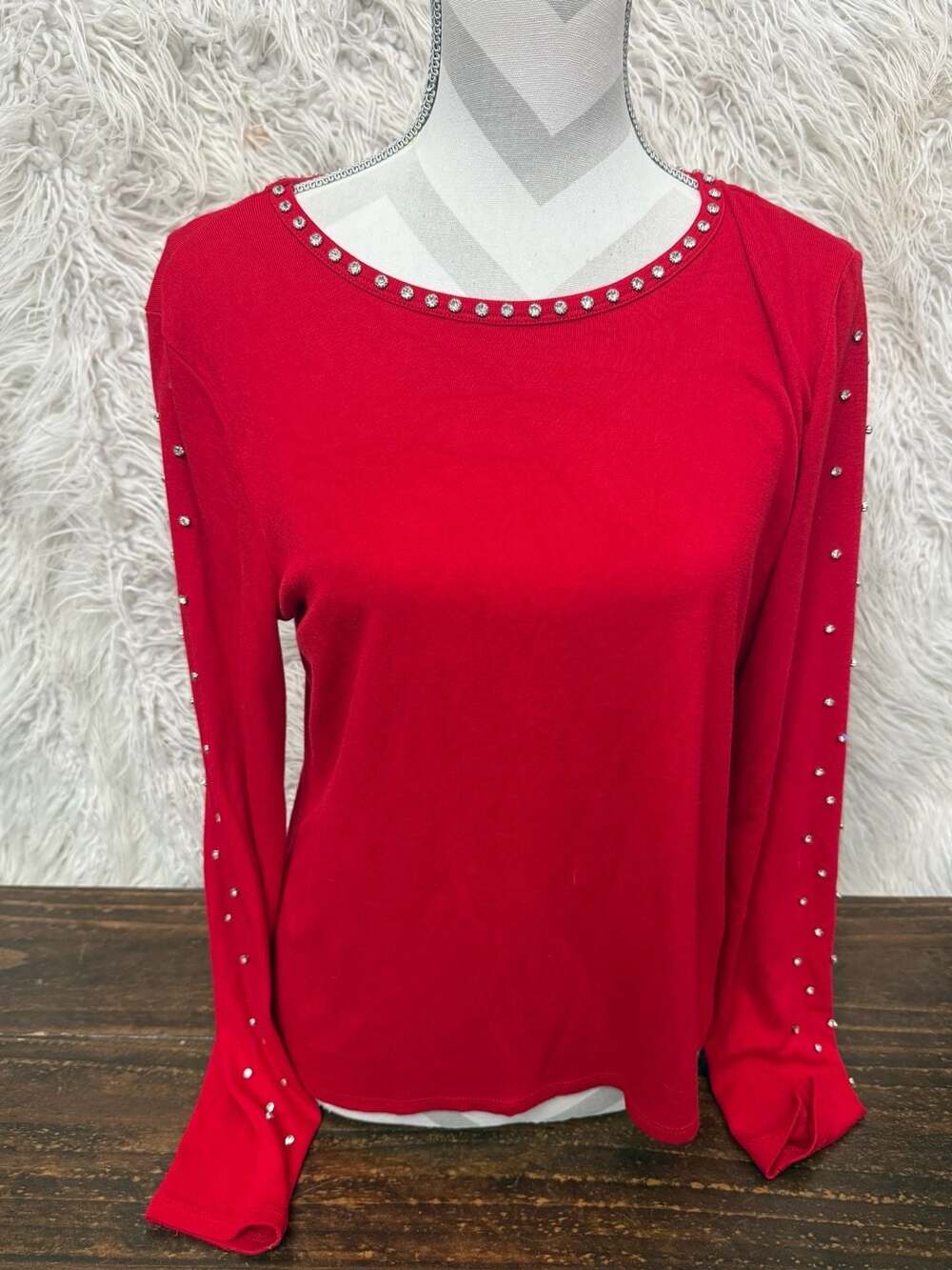 Cyrus Long Sleeve Top Size L Red Rhinestone